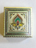 Sigaram 6x6 Inch Gold Plated Wooden Bajot Chowki for Home & Temple Pooja Decor K5190