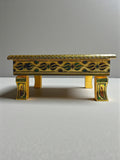 Siaram 12x12 Inch Gold Plated Wooden Bajot Chowki for Home Pooja Decor K5193