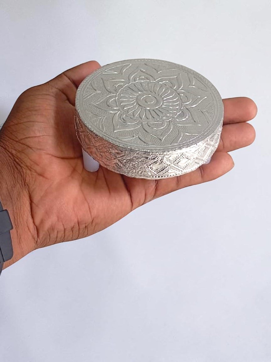 Sigaram 3x3 Inch Silver Plated Round Patli / Chowki for Home Pooja Decor K5221
