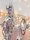 Sigaram 3 Inch Silver Plated Krishna Idol with Cow & Calf For Housewarming Gift K5223