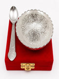Sigaram Silver Plated Bowl with Spoon in Red Velvet Gift Box For Housewarming Gift K5224