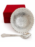Sigaram Silver Plated Bowl with Spoon in Red Velvet Gift Box For Housewarming Gift K5224