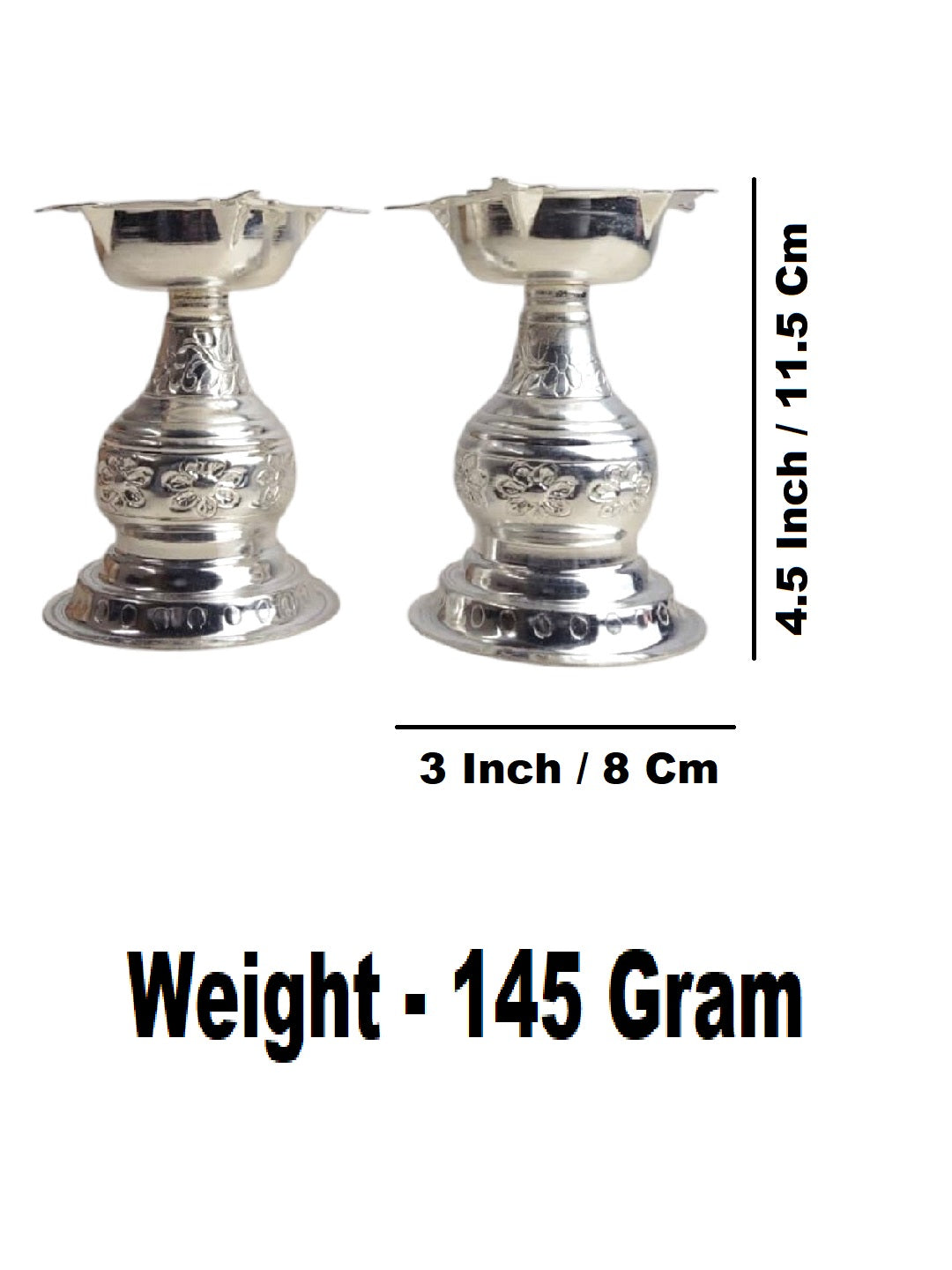Sigaram 4.5 Inch Silver Plated Design Star Diya for Home & Temple Pooja Decor K5229