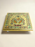 Sigaram 8x8 Inch Gold Plated Wooden Bajot/Chowki for Home Pooja Decor K5234