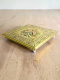 Sigaram 12x12 Inch Gold Plated Wooden Bajot/Chowki for Home Pooja Decor K5236