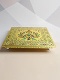 Sigaram 12x12 Inch Gold Plated Wooden Bajot/Chowki for Home Pooja Decor K5236