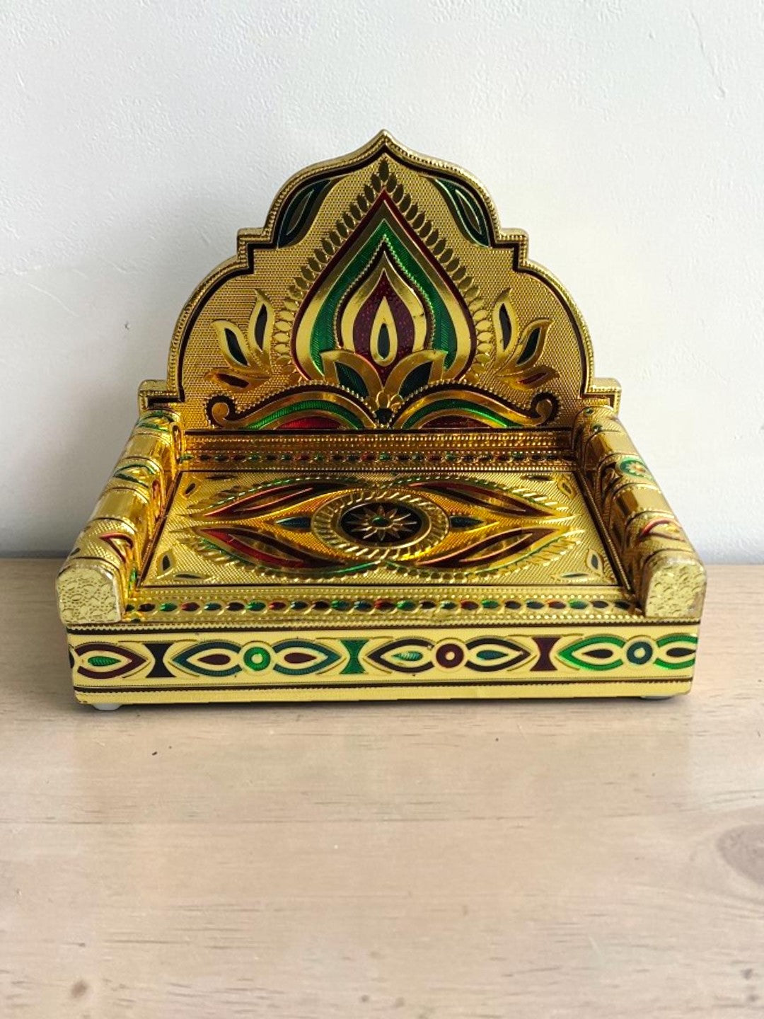 Sigaram 8x5 Inch Wooden Gold Plated Simhasan for Home God Idols Simhasan K5241