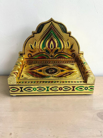 Sigaram 8x5 Inch Wooden Gold Plated Simhasan for Home God Idols Simhasan K5241