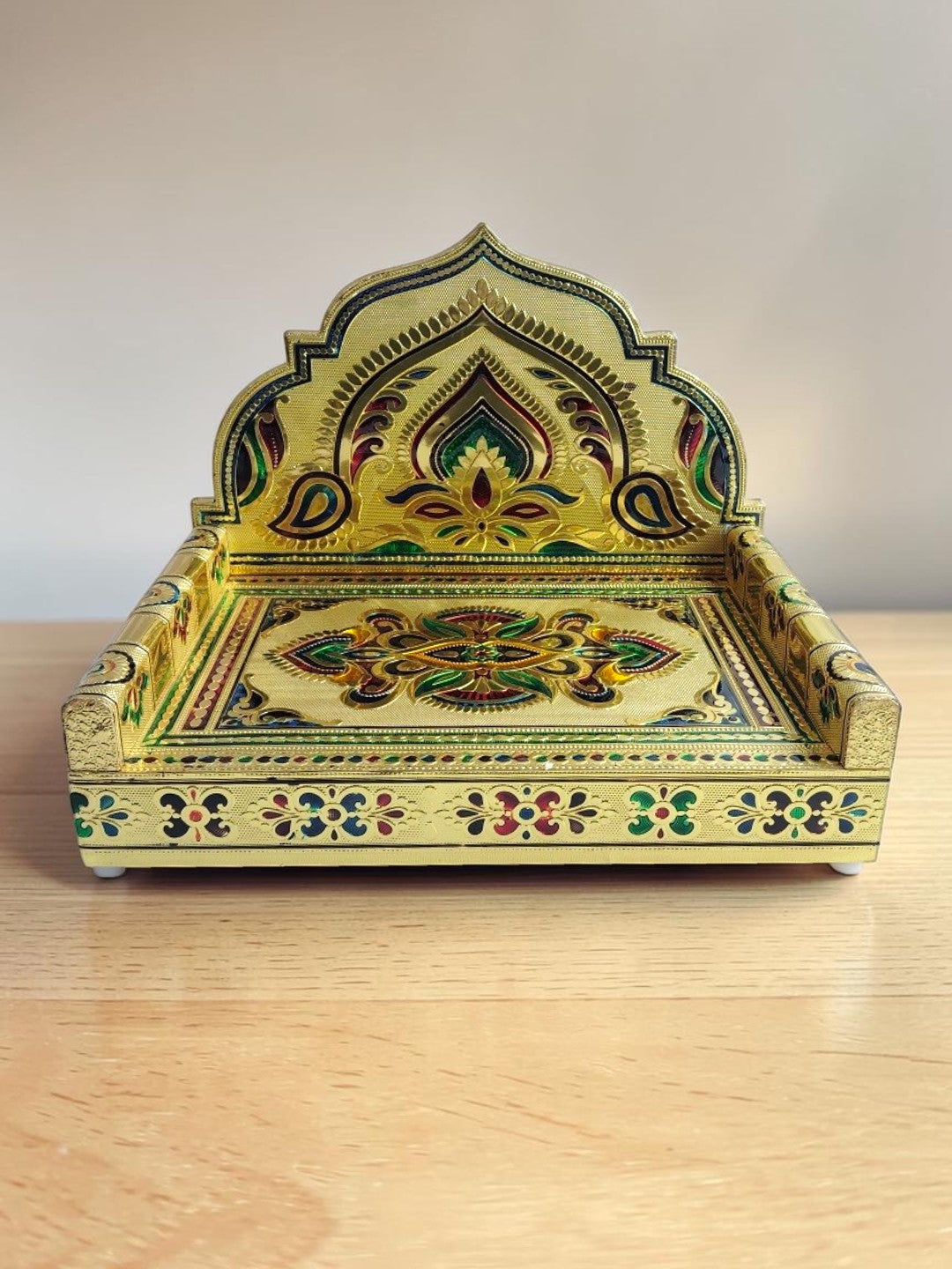 Sigaram 8x12 Inch Wooden Gold Plated Simhasan for Home God Idols Simhasan K5242