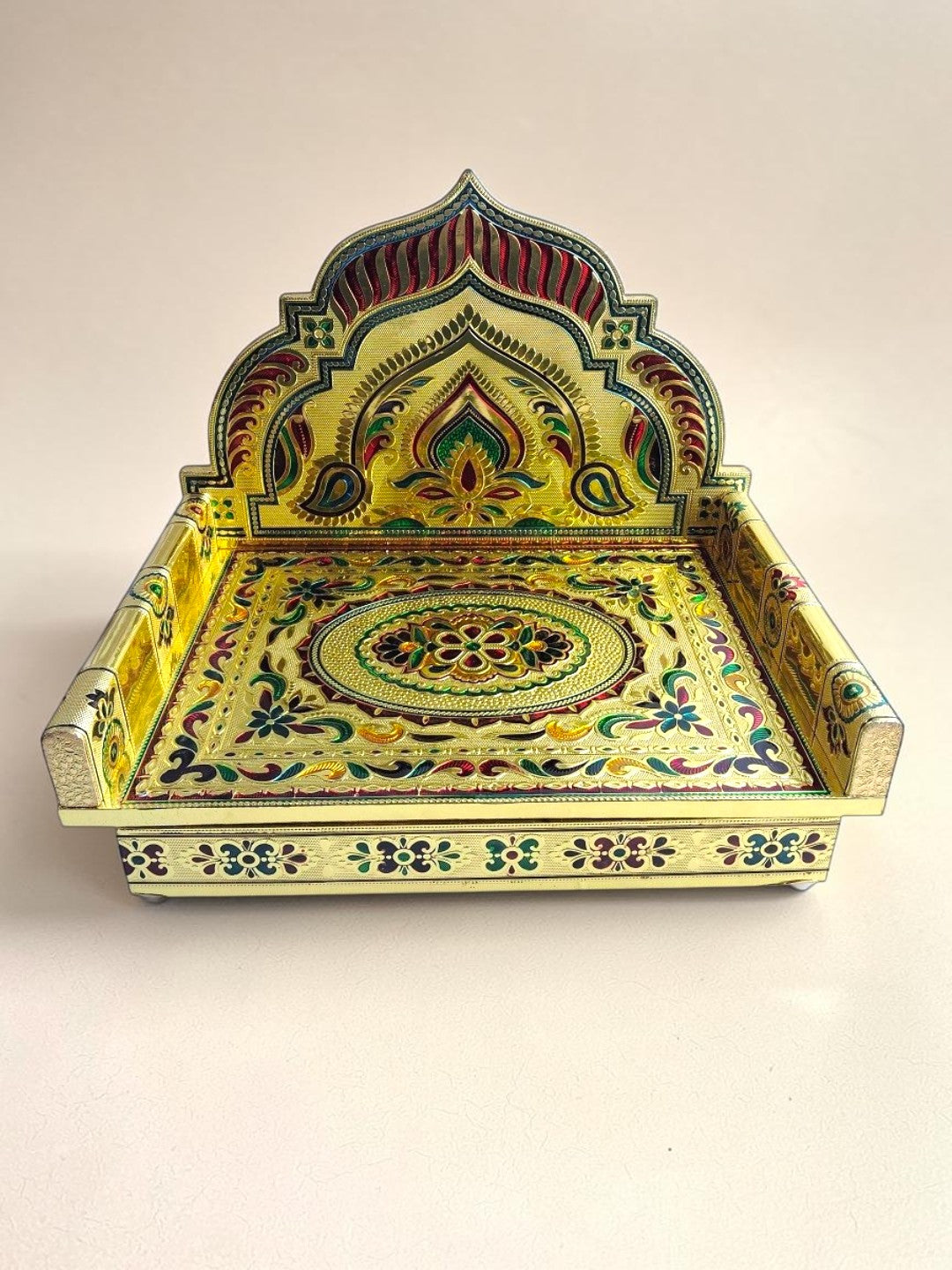 Sigaram 10x15 Inch Wooden Gold Plated Simhasan for Home God Idols Simhasan K5243