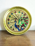 Sigaram 7 Inch Gold Peacock Design Steel Pooja Thali Plate for Wedding Functions K5251