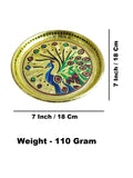 Sigaram 7 Inch Gold Peacock Design Steel Pooja Thali Plate for Wedding Functions K5251