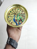 Sigaram 7 Inch Gold Peacock Design Steel Pooja Thali Plate for Wedding Functions K5251