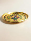 Sigaram 9 Inch Gold Peacock Design Steel Pooja Thali Plate for Wedding Functions K5252