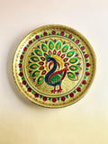 Sigaram 9 Inch Gold Peacock Design Steel Pooja Thali Plate for Wedding Functions K5252