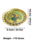Sigaram 9 Inch Gold Peacock Design Steel Pooja Thali Plate for Wedding Functions K5252