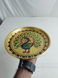 Sigaram 9 Inch Gold Peacock Design Steel Pooja Thali Plate for Wedding Functions K5252