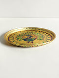 Sigaram 10 Inch Gold Peacock Design Steel Pooja Thali Plate for Wedding Functions K5253