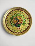 Sigaram 10 Inch Gold Peacock Design Steel Pooja Thali Plate for Wedding Functions K5253