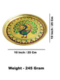 Sigaram 10 Inch Gold Peacock Design Steel Pooja Thali Plate for Wedding Functions K5253