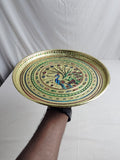 Sigaram 12 Inch Gold Color Peacock Design Steel Pooja Thali Plate for Home Puja & Wedding Functions K5255