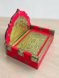 Sigaram 8x12 Inch Gold & Red Wooden Simhasan for Home God Idol Simhasan K5256