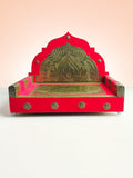 Sigaram 8x12 Inch Gold & Red Wooden Simhasan for Home God Idol Simhasan K5256