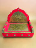Sigaram 8x12 Inch Gold & Red Wooden Simhasan for Home God Idol Simhasan K5256