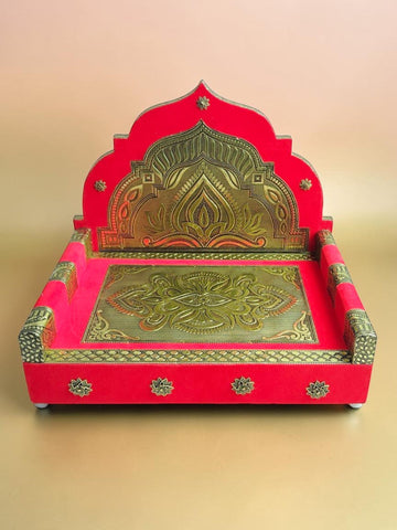 Sigaram 8x12 Inch Gold & Red Wooden Simhasan for Home God Idol Simhasan K5256