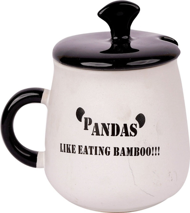 Ceramic Panda Mug with LID, Spoon and Beautiful Keychain(Lazy Panda) (Set of 1)