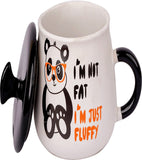 Ceramic Panda Mug with LID, Spoon and Beautiful Keychain(Lazy Panda) (Set of 1)