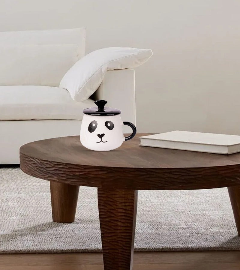 Ceramic Panda Mug with LID, Spoon and Beautiful Keychain(Lazy Panda) (Set of 1)