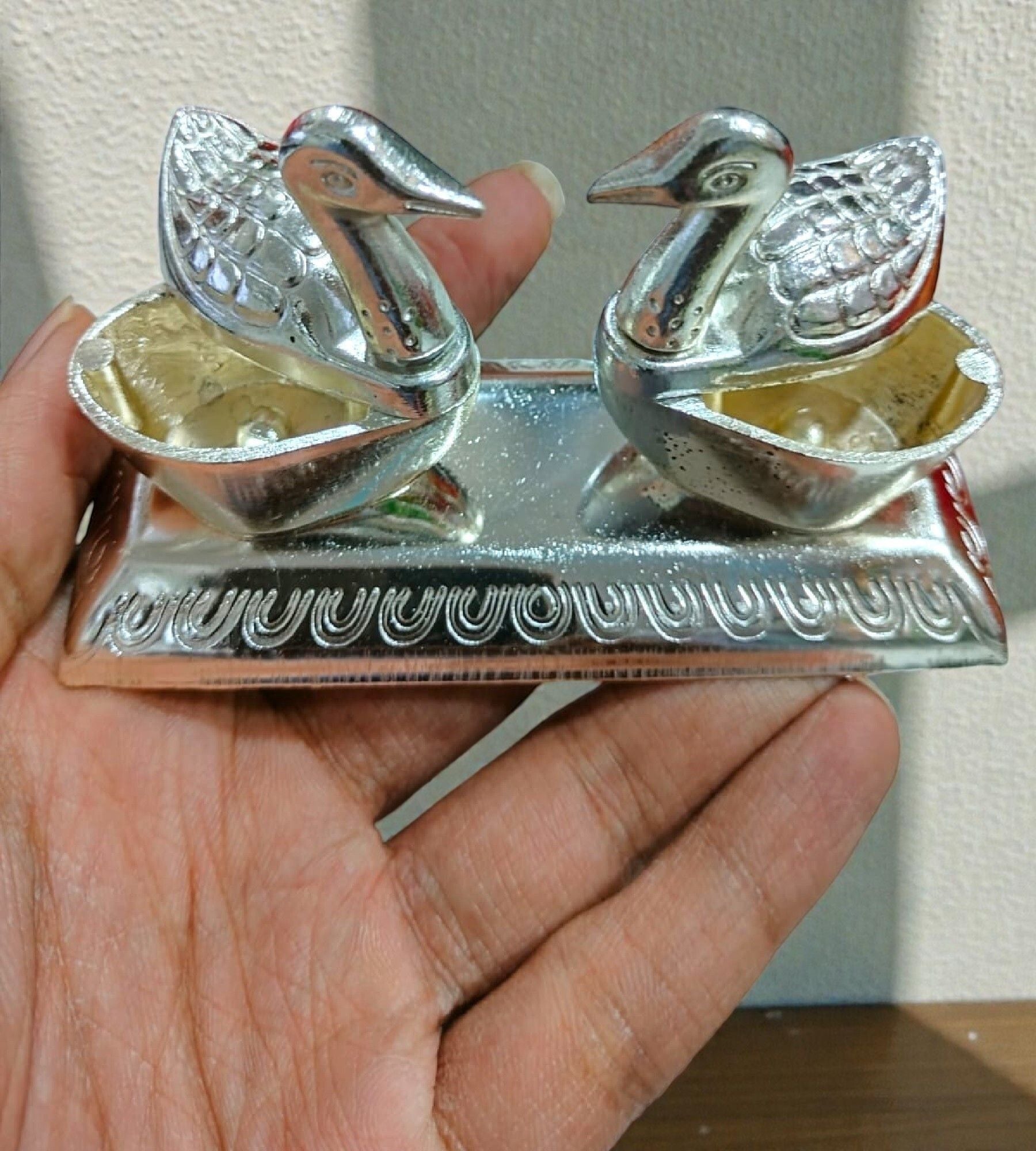 Sigaram 4.5x2 Inch Silver Plated Peacock Kumkum Dabbi for Home Pooja Decor K4945