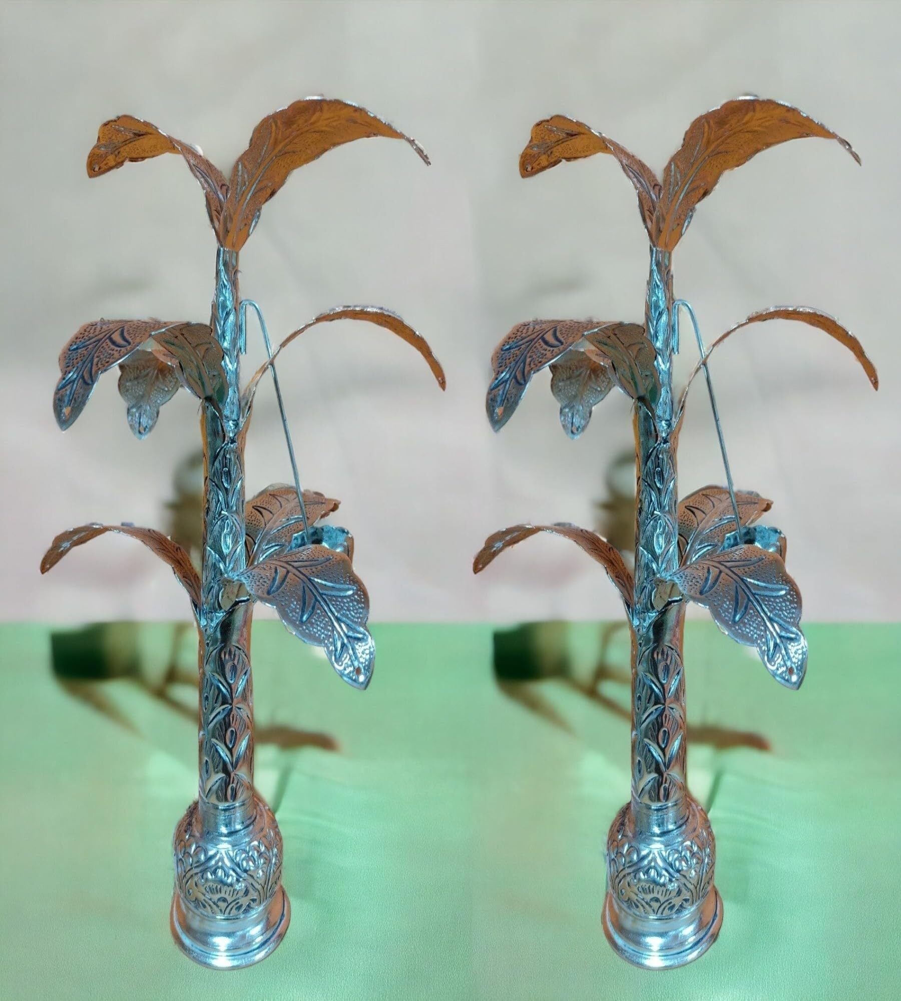 Sigaram 12 Inch Antique German Silver Banana Tree and Leaves For Home Pooja Decor K4401