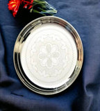 German Silver 8.5 Inch Floral Designed Plate For Home Pooja Decor K2341