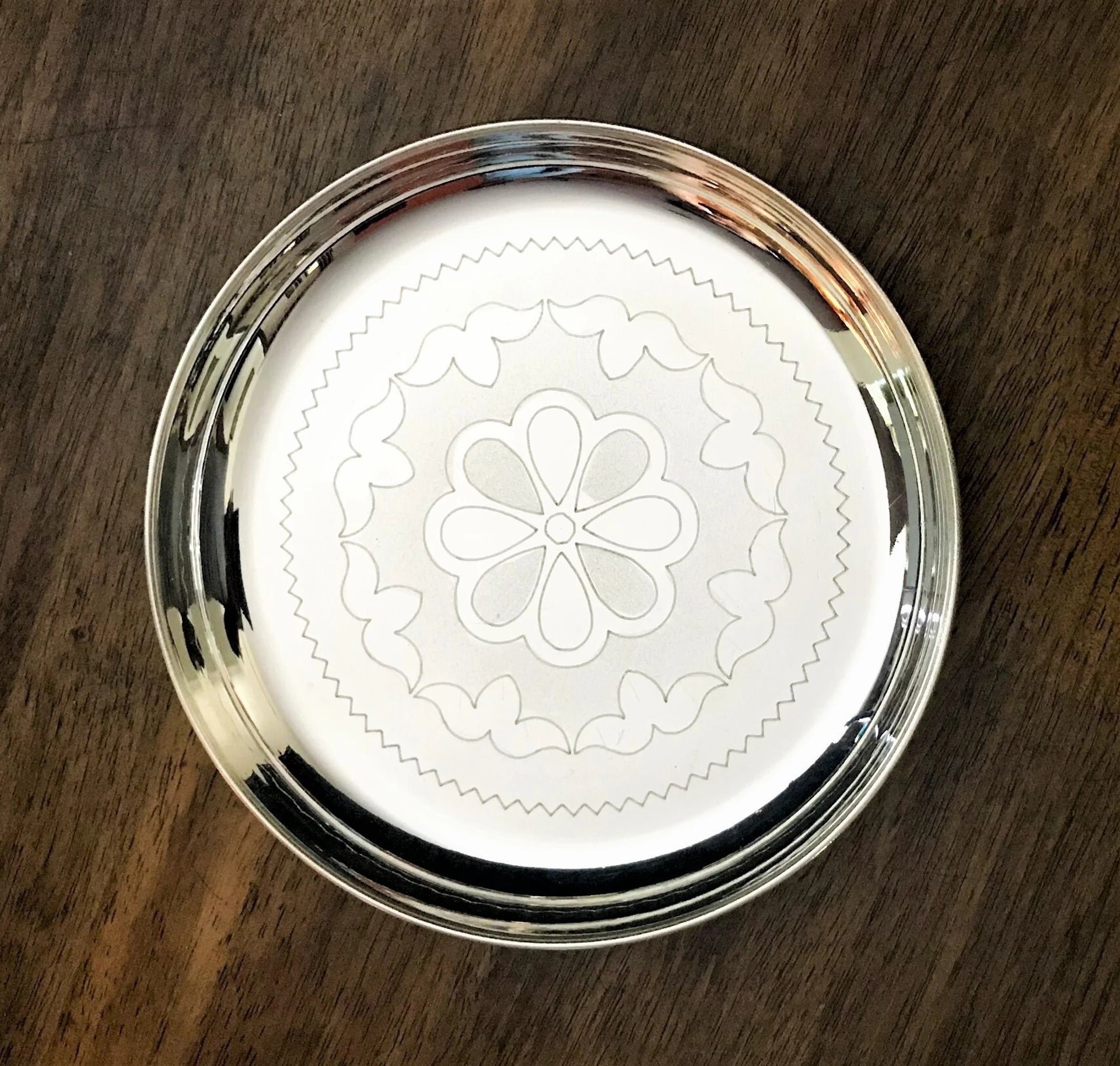 Sigaram German Silver 8 Inch Floral Designed Plate For Home Pooja Decor K2341