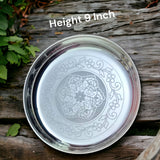 Sigaram German Silver 9 Inch Floral Designed Plate for Home Pooja Decor K2369