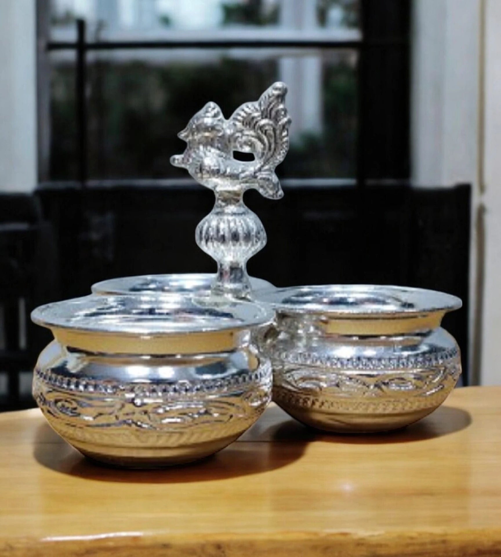 Sigaram 4.5 Inch German Silver Big 3 Cup Panchwala Kum Kum Cup For Home Pooja Decore K4484