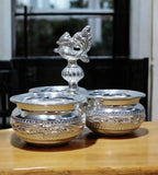 Sigaram 4.5 Inch German Silver Big 3 Cup Panchwala Kum Kum Cup For Home Pooja Decore K4484