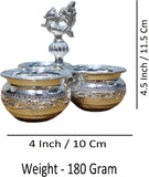 Sigaram 4.5 Inch German Silver Big 3 Cup Panchwala Kum Kum Cup For Home Pooja Decore K4484