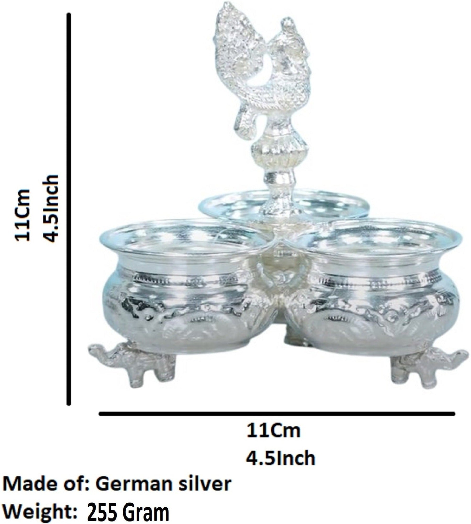 Sigaram German Silver 3Cup Panchwala With Peacock Head For Home Pooja Decor K2579