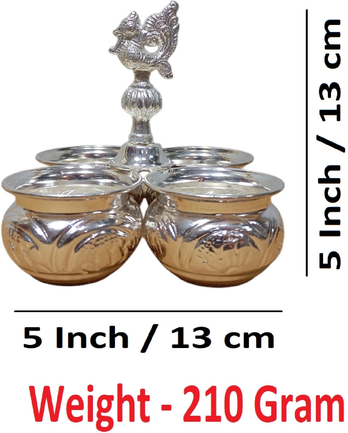 Sigaram German Silver 5 x 5 Inch 4 Cup Panchwala with Peacock Handle For Home Pooja Decore K4654
