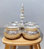 Sigaram German Silver 5 x 5 Inch 4 Cup Panchwala with Peacock Handle For Home Pooja Decore K4654