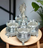 Sigaram German Silver 4Cup Panchwala  with Peacock Handle For Home Pooja Decor K4002