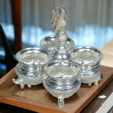 Sigaram German Silver 4Cup Panchwala with Peacock Handle For Home Pooja Decor K4002