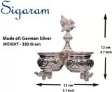 Sigaram German Silver 4Cup Panchwala with Peacock Handle For Home Pooja Decor K4002