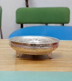 Sigaram German Silver 6 Inch Floral Design Plate With Stand For Home Pooja Decor K4492