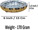 Sigaram 6 Inch German Silver Floral Designed Plate With Leg For Home Pooja Festival K4631