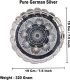 Sigaram 8 Inch German Silver Floral Designed Plate with Lay For Home Pooja Decor K4404