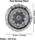 Sigaram 8 Inch German Silver Floral Designed Plate with Lay For Home Pooja Decor K4404